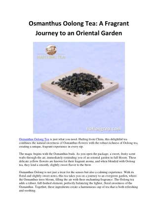 Osmanthus Oolong: A Floral Journey to an Oriental Garden