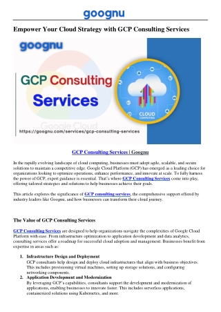 GCP Consulting Services| Goognu