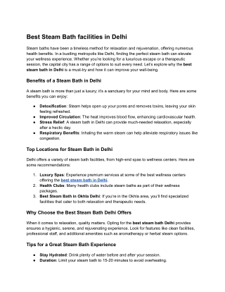 Best Steam Bath facilities in Delhi