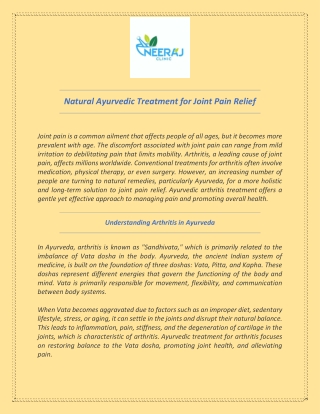 Natural Ayurvedic Treatment for Joint Pain Relief