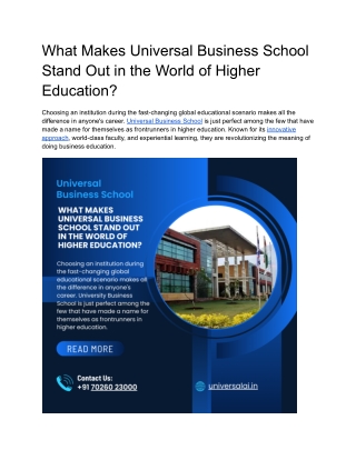 What Makes Universal Business School Stand Out in the World of Higher Education?