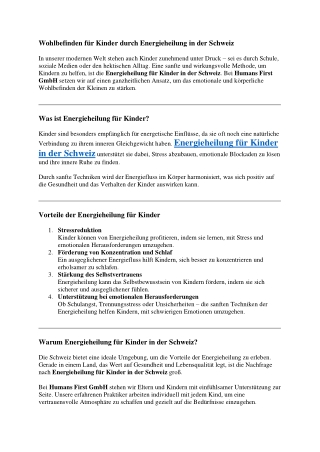 Wohlbefinden für Kinder durch Energieheilung in der Schweiz