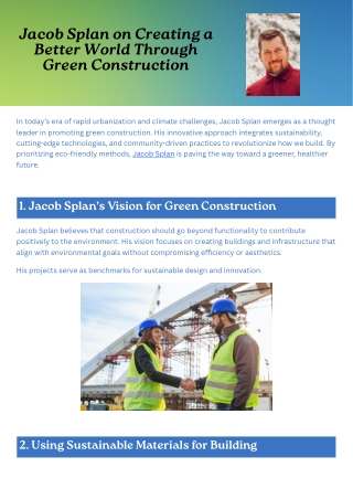 Jacob Splan on Creating a Better World Through Green Construction