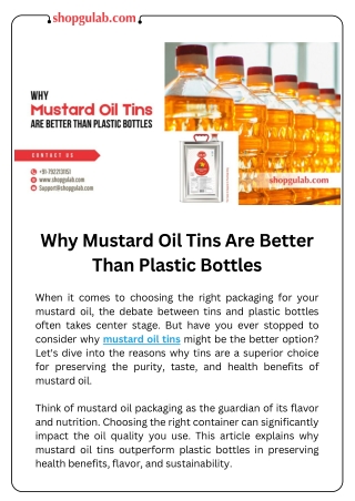 Why Mustard Oil Tins Are Better Than Plastic Bottles