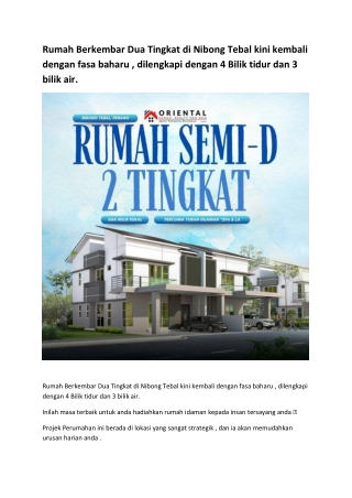 Rumah Berkembar Dua Tingkat di Nibong Tebal kini kembali dengan fasa baharu