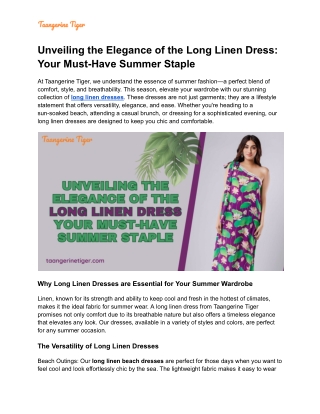 Unveiling the Elegance of the Long Linen Dress_ Your Must-Have Summer Staple