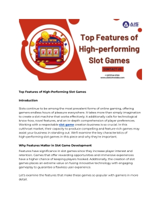 Top Features of High-Performing Slot Games