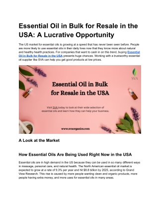 Essential Oil in Bulk for Resale in the USA | SVA