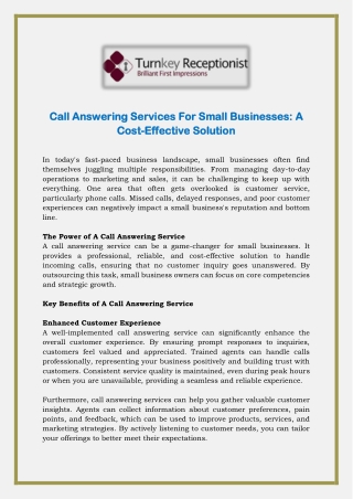 Call Answering Services For Small Businesses - A Cost-Effective Solution