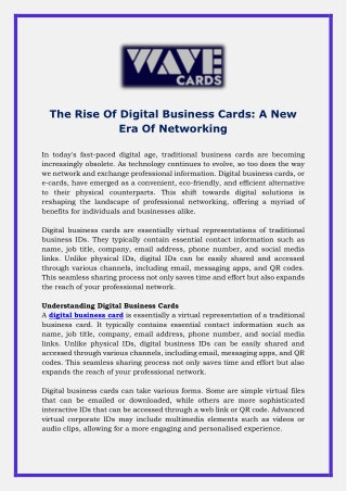 The Rise Of Digital Business Cards- A New Era Of Networking