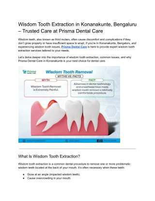 Wisdom Tooth Extraction in Konanakunte, Bengaluru – Trusted Care at Prisma Dental Care