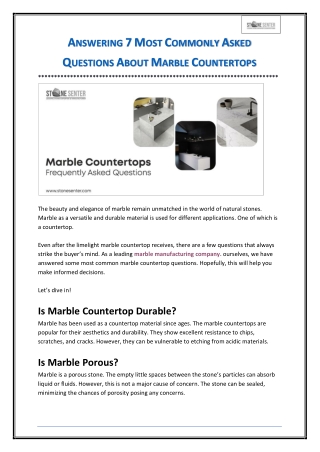 Answering 7 Most Commonly Asked Questions About Marble Countertops