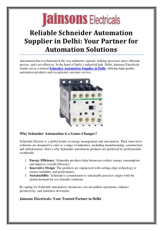 Top Schneider Automation Supplier in Delhi – Trusted Quality & Performance