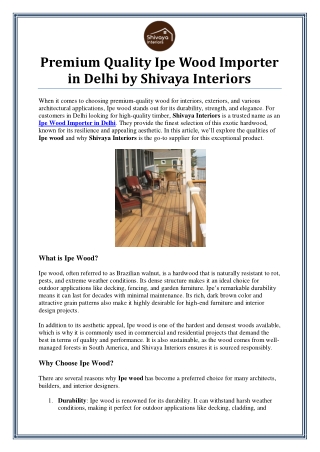 Ipe Wood Importer in Delhi - Shivaya Interiors