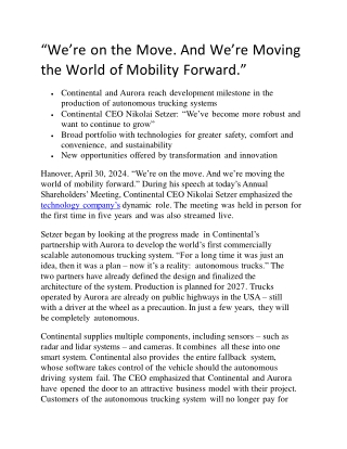 We’re on the Move. And We’re Moving the World of Mobility Forward.