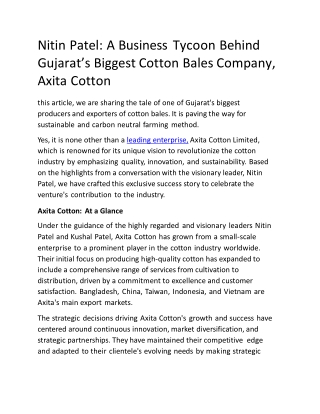 Nitin Patel: A Business Tycoon Behind Gujarat’s Biggest Cotton Bales Company, Ax