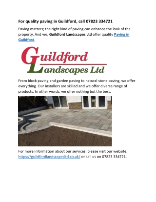 For quality paving in Guildford, call 07823 334721