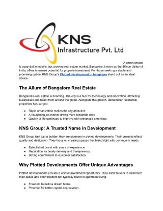 Plotted Development in Bangalore