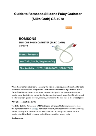 Guide to Romsons Silicone Foley Catheter (Silko Cath) GS-1078