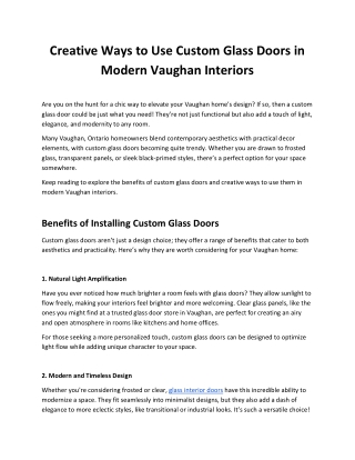 How to Use Custom Interior Glass Doors in Modern Vaughan Homes