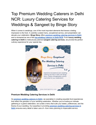 Top Premium Wedding Caterers in Delhi NCR_ Luxury Catering Services for Weddings & Sangeet by Binge Story
