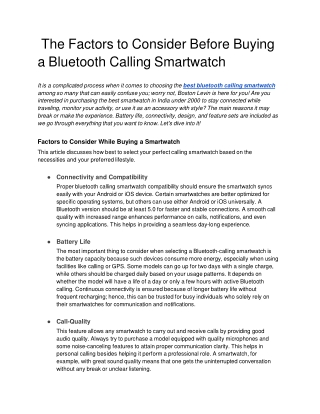 _The Factors to Consider Before Buying a Bluetooth Calling Smartwatch