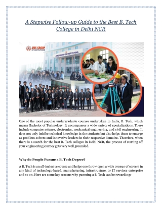A Stepwise Follow-up Guide to the Best B. Tech College in Delhi NCR