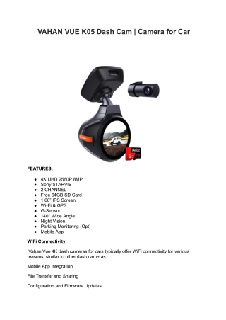 VAHAN VUE K05 Dash Cam | Camera for Car