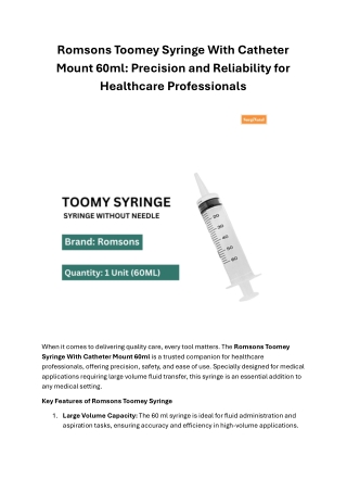 Romsons Toomey Syringe With Catheter Mount 60ml: Precision and Reliability for H