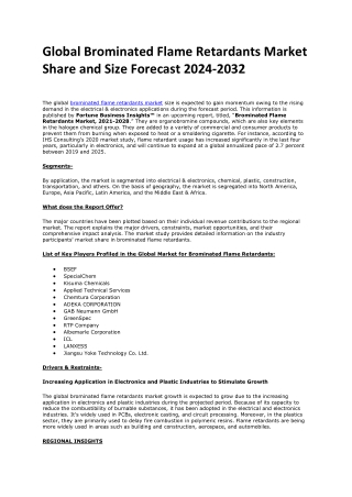 Brominated Flame Retardants Market Analysis and Future Outlook 2024-2032