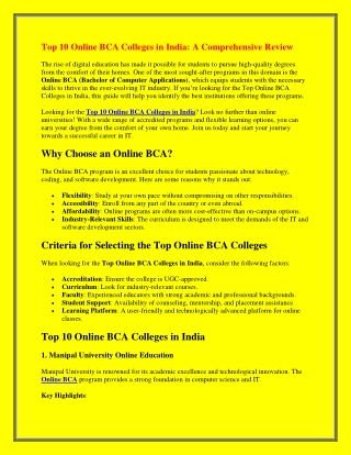 Top 10 Online BCA Colleges in India: A Comprehensive Review