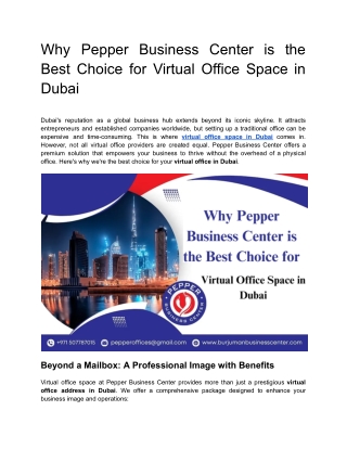 Why Pepper Business Center is the Best Choice for Virtual Office Space in Dubai