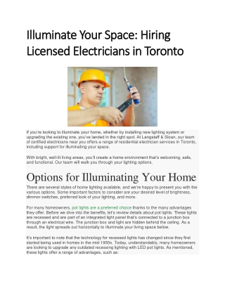 Illuminate Your Space Hiring Licensed Electricians in Toronto