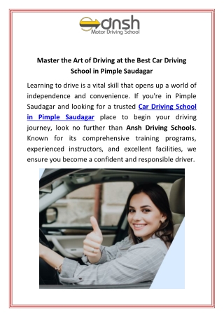 Master the Art of Driving at the Best Car Driving School in Pimple Saudagar