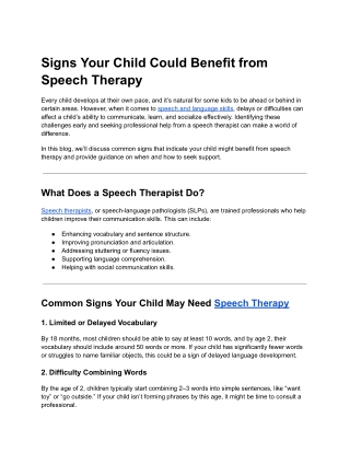 Signs Your Child Could Benefit from Speech Therapy