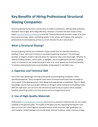 Key Benefits of Hiring Professional Structural Glazing Companies