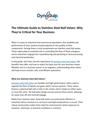 The Ultimate Guide to Stainless Steel Ball Valves Why They're Critical for Your Business