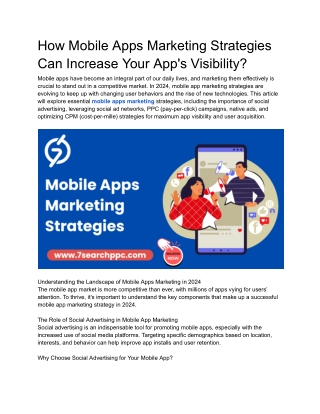 How Mobile Apps Marketing Strategies Can Increase Your App's Visibility
