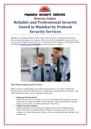 Affordable Security Guard Services in Mumbai – Your Safety, Our Priority