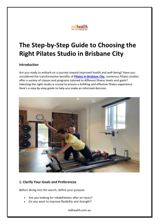 The Step-by-Step Guide to Choosing the Right Pilates Studio in Brisbane City