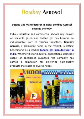 Butane Gas Manufacturer in India Bombay Aerosol Leading the Way