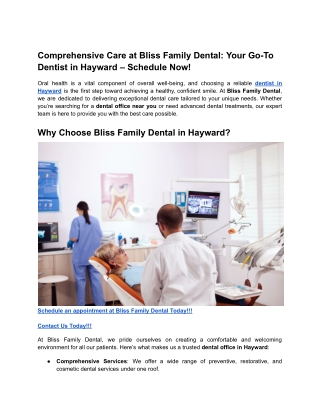 Comprehensive Care at Bliss Family Dental_ Your Go-To Dentist in Hayward – Schedule Now