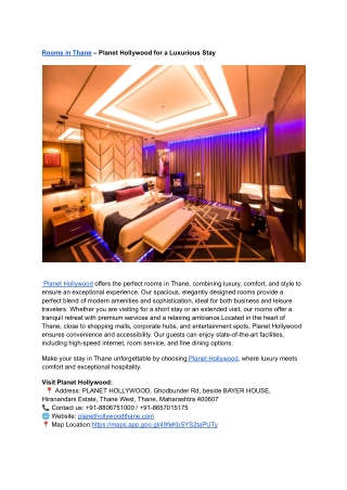 Rooms in Thane – Planet Hollywood for a Luxurious Stay