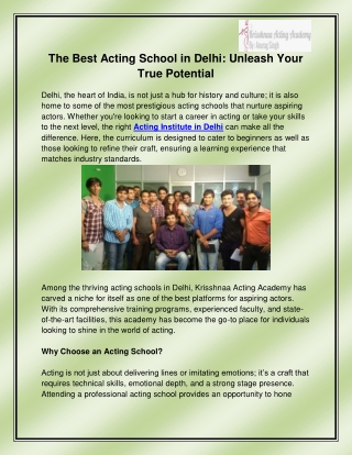 Acting Institute in Delhi