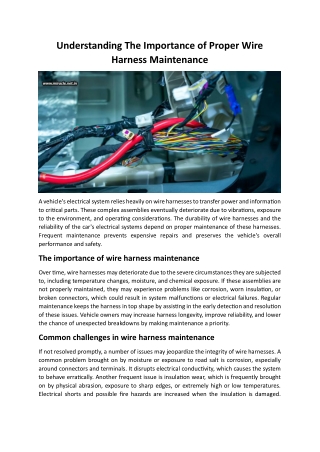 Understanding The Importance Of Proper Wire Harness Maintenance