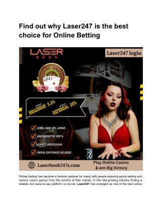 Find out why Laser247 is the best choice for Online Betting