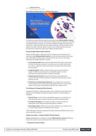 Best Affiliate Publisher Network  Adsplay International