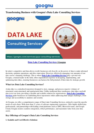 Data Lake Consulting Services | Goognu