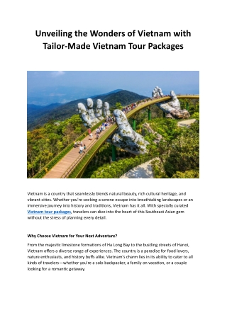 Unveiling the Wonders of Vietnam with Tailor-Made Vietnam Tour Packages