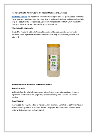 Role of Health Mix Powder in Traditional Medicine and Ayurveda